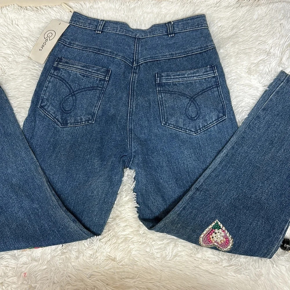 NWT Vintage 80s Cedars Beaded Embellished High waist jeans - Picture 8 of 11
